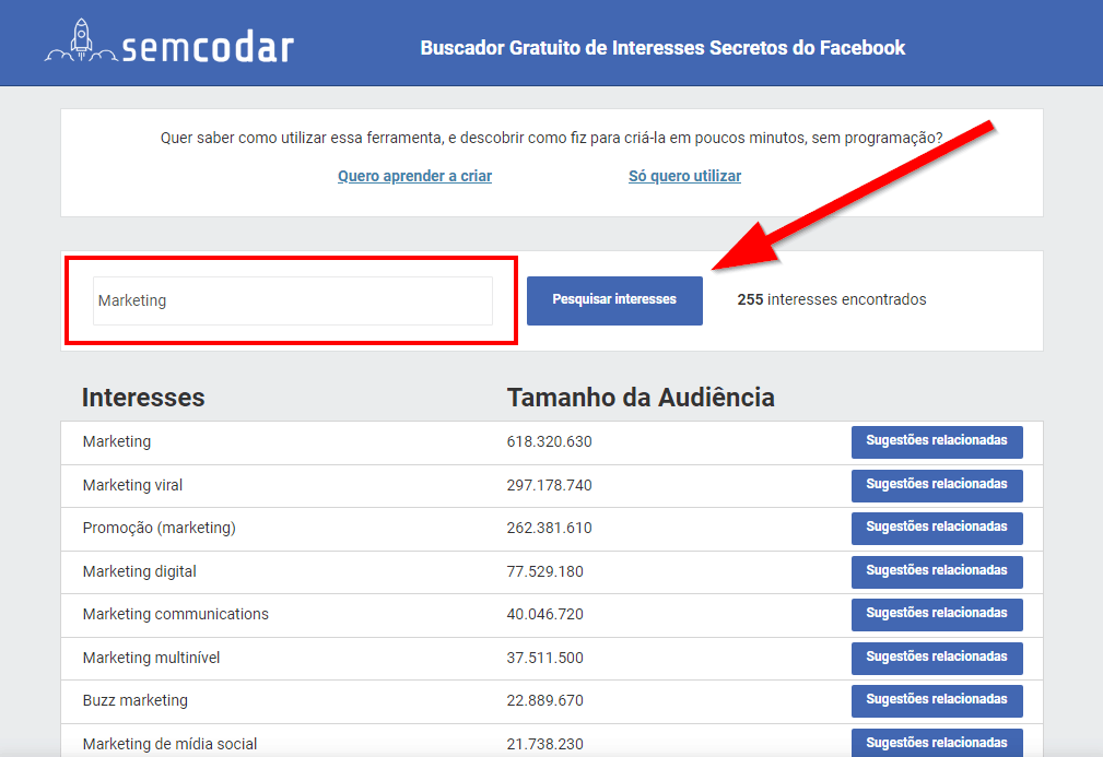 Buscador Gratuito de Interesses Secretos do Facebook - Como usar 2